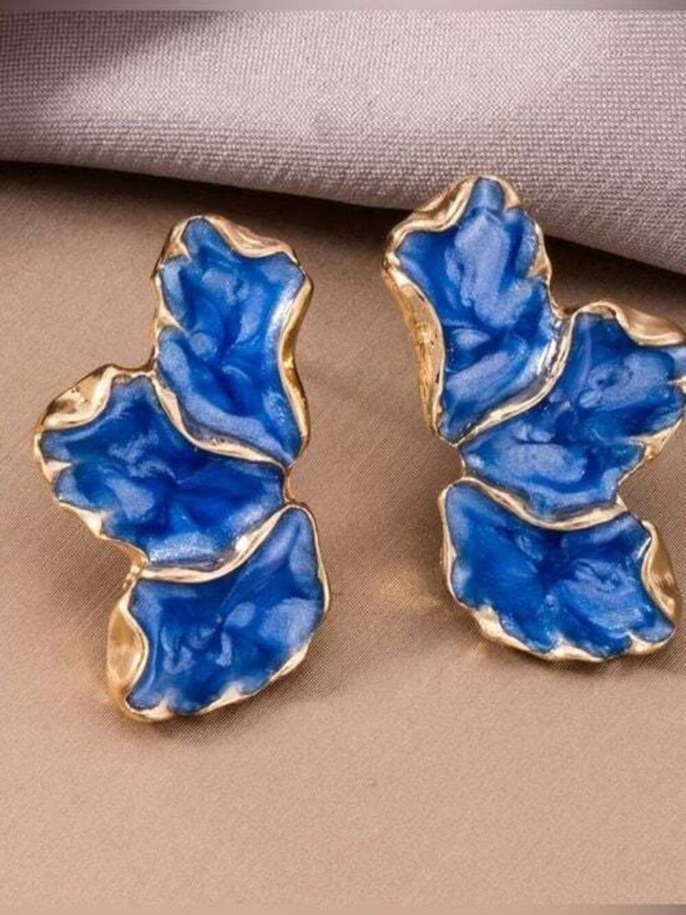 Blue Enamel Petal Drop Earrings - Women